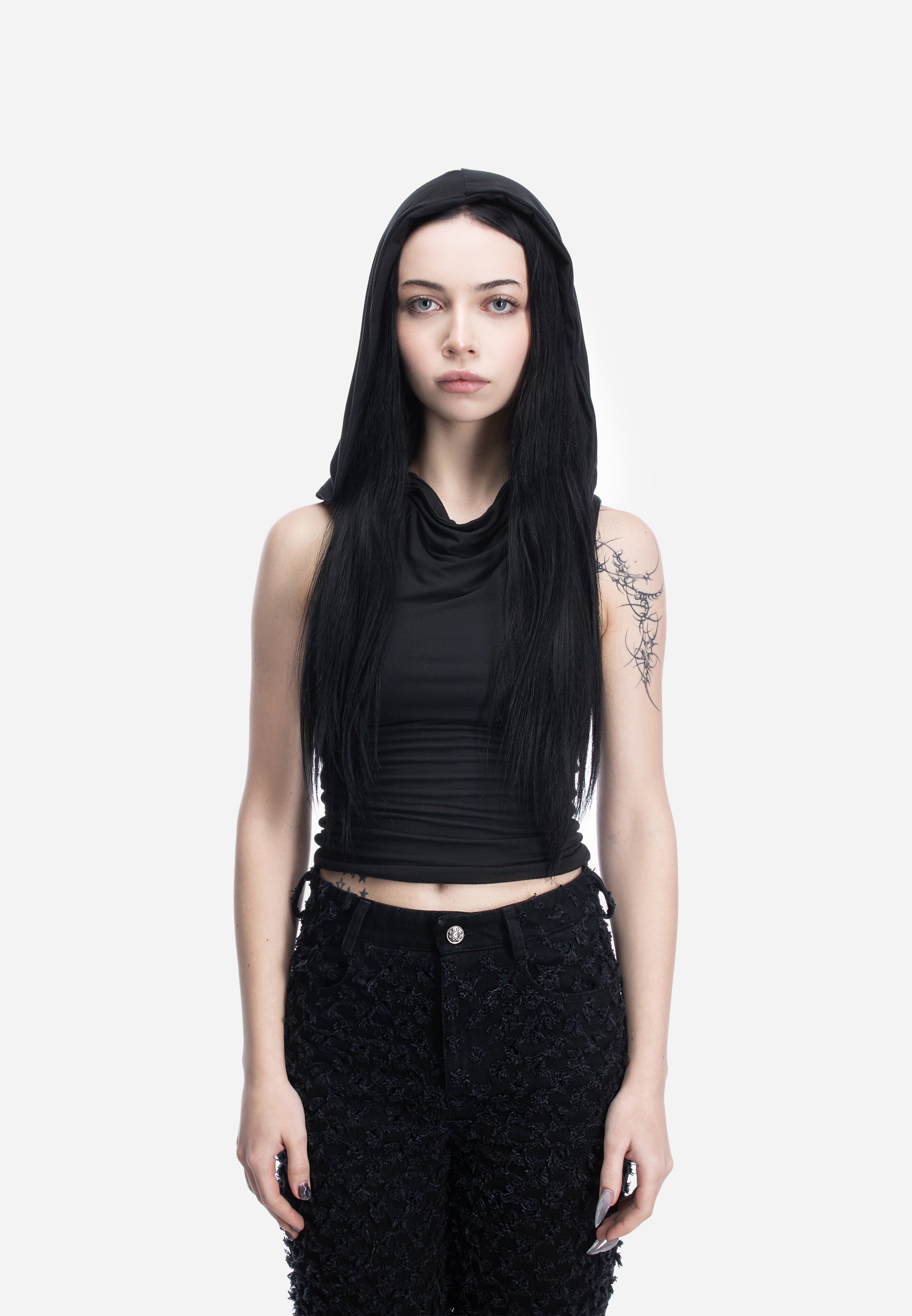 HOODED TANK TOP BLACK