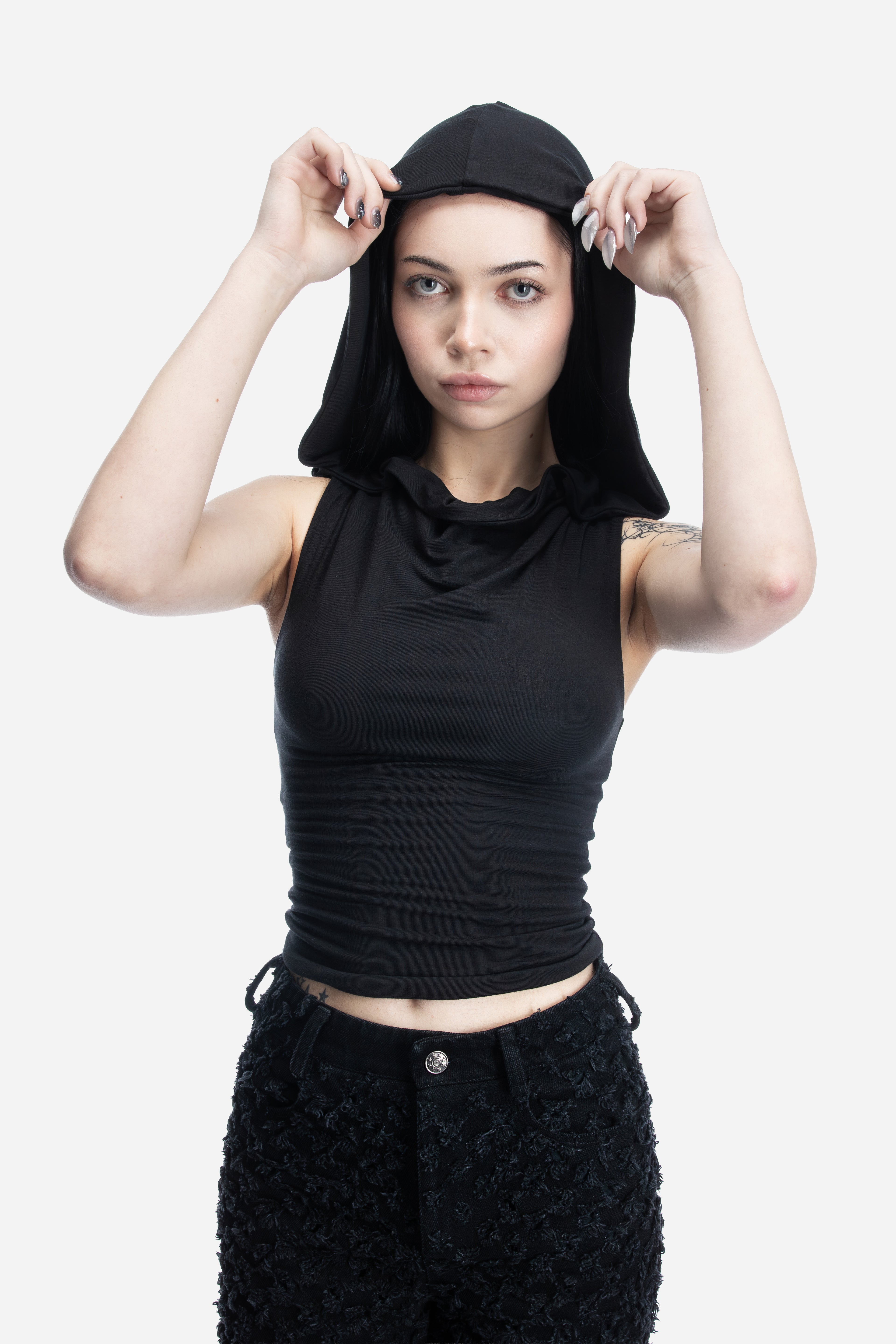 HOODED TANK TOP BLACK